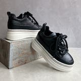 ブラック/ホワイト | ふわモコ 極太シューレース 厚底 ラインストーンスニーカー  | Noubel Voug Relax