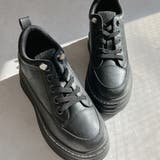 ブラック | 厚底 ラインストーン レースアップスニーカー | Noubel Voug Relax