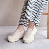 ホワイト | 上品スニーカー 厚底 編み込みデザイン サイドゴア スリッポンスニーカー | Noubel Voug Relax