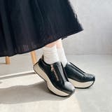 ブラック | 上品スニーカー サッと履ける 厚底 甲ゴムベルトスニーカー | Noubel Voug Relax