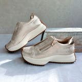 シャンパン | 上品スニーカー サッと履ける 厚底 甲ゴムベルトスニーカー | Noubel Voug Relax