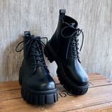 ブラック | 厚底トラックソール レースアップショートブーツ | Noubel Voug Relax