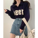 【フリー】ネイビー | Beidelli(ベイデリ)ビンテージVネックレタリングニット 韓国 | 3rd Spring