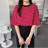 【フリー】レッド | SONYUNARA(ソニョナラ)3色配色ストライプTシャツ | 3rd Spring