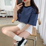 【フリー】ネイビー | SONYUNARA(ソニョナラ)3色配色ストライプTシャツ | 3rd Spring