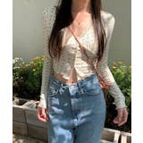 【フリー】ホワイト（花柄） | SONA(ソナ)レースクロップ長袖カーディガン | 3rd Spring