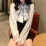 配色レースボウタイブラウス バイカラーリボンタイ オフィスカジュアル | SLENDER | 詳細画像10