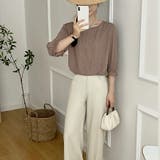 シャーリングシフォンブラウス半袖 シンプル 無地 | SLENDER | 詳細画像7