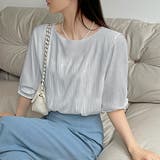 グレー | シャーリングシフォンブラウス半袖 シンプル 無地 | SLENDER