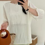 シャーリングシフォンブラウス半袖 シンプル 無地 | SLENDER | 詳細画像2