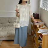 シャーリングシフォンブラウス半袖 シンプル 無地 | SLENDER | 詳細画像3