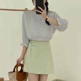 シャーリングシフォンブラウス半袖 シンプル 無地 | SLENDER | 詳細画像4