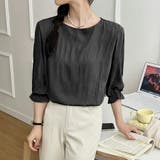 ブラック | シャーリングシフォンブラウス半袖 シンプル 無地 | SLENDER