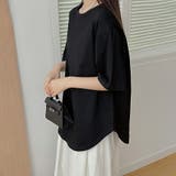 ブラック | 半袖サイドスリットカットソー ラウンドスリット Tシャツ | SLENDER