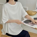 ホワイト | 半袖サイドスリットカットソー ラウンドスリット Tシャツ | SLENDER