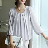 グレー | ブラウス トップス ネックタックシフォンブラウス | SLENDER