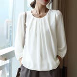 ホワイト | ブラウス トップス ネックタックシフォンブラウス | SLENDER