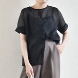 ブラック | シアーシャツブラウス ラウンドネック 半袖シンプル3WAYシャツ | SLENDER