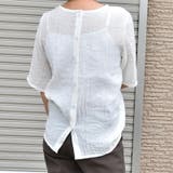 ホワイト | シアーシャツブラウス ラウンドネック 半袖シンプル3WAYシャツ | SLENDER