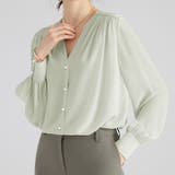 ミント | Vネックシャツブラウス オフィスカジュアル レディース | SLENDER