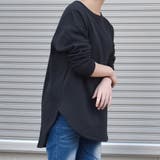 ブラック | 裏起毛サイドスリットカットソー ラウンドネック 裏地ファーTシャツ | SLENDER