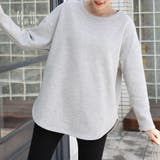 グレー | 裏起毛サイドスリットカットソー ラウンドネック 裏地ファーTシャツ | SLENDER