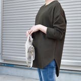 カーキ | 裏起毛サイドスリットカットソー ラウンドネック 裏地ファーTシャツ | SLENDER