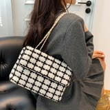 ホワイト | ツイードチェーンショルダーバッグ マグネット式開閉 春夏秋冬 | SLENDER