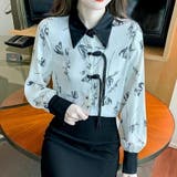 チャイナ風デザインブラウス ブラック ホワイト | SLENDER | 詳細画像1 