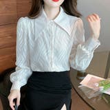 ホワイト | リーフ柄立体模様シフォンブラウス ブラック 袖シアー素材 | SLENDER