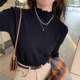 ブラック | プチハイネック長袖ニットソー インナーニット 重ね着 | SLENDER