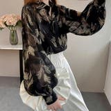 ブラック | デザインシアー長袖ブラウス 透け感 羽織り | SLENDER