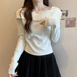 ホワイト | スクエアネックオフショルダーカットソー ホワイト ブラック | SLENDER