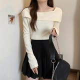 スクエアネックオフショルダーカットソー ホワイト ブラック | SLENDER | 詳細画像2 