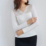 長袖レース切り替えVネックインナー 裏起毛 重ね着 | SLENDER | 詳細画像6 