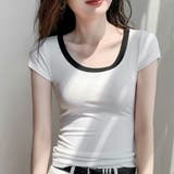 ホワイト | スリムフィットバイカラー半袖Tシャツ コンパクトTシャツ 伸縮性抜群 | SLENDER