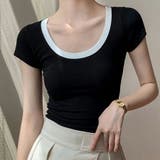 ブラック | スリムフィットバイカラー半袖Tシャツ コンパクトTシャツ 伸縮性抜群 | SLENDER