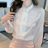 ホワイト | チャイナ風デザインブラウス 個性的 おしゃれ | SLENDER