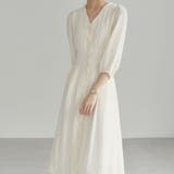 ベージュ | ストライプレース七分袖Vネックシフォンワンピース シアーシャツワンピース ストラ… | SLENDER