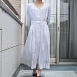 グレー | ストライプレース七分袖Vネックシフォンワンピース シアーシャツワンピース ストラ… | SLENDER