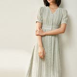 グリーン | ストライプレース半袖Vネックシフォンワンピース シアーシャツワンピース ストライ… | SLENDER