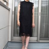 ブラック | 総レースノースリーブワンピース フリル袖 ノースリーブ | SLENDER