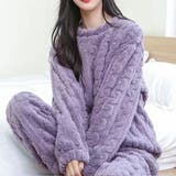 パープル | まるで着る毛布もこもこルームウェア 上下セット パンツ | SLENDER