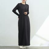 ブラック | 微起毛ロングワンピース ロング丈 ふんわり | SLENDER