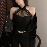 カップ付きホルターネックレースビスチェキャミソール 光沢 セクシー | SLENDER | 詳細画像3