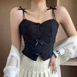 ブラック | カップ付きリボンデザインビスチェキャミソール コスプレ ダンス | SLENDER