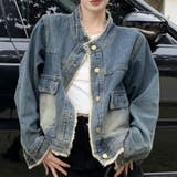 ブルー | ノーカラーデニムジャケット アウター 重ね着 | SLENDER