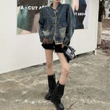 ノーカラーデニムジャケット アウター 重ね着 | SLENDER | 詳細画像4