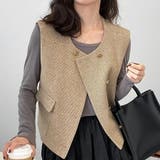 ブラウン | 重ねデザインショートベスト ツイード 韓国ファッション | SLENDER