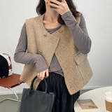 重ねデザインショートベスト ツイード 韓国ファッション | SLENDER | 詳細画像2 